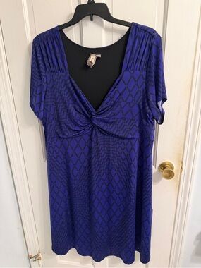 Knot-Detail Purple Geometric Tunic Dress